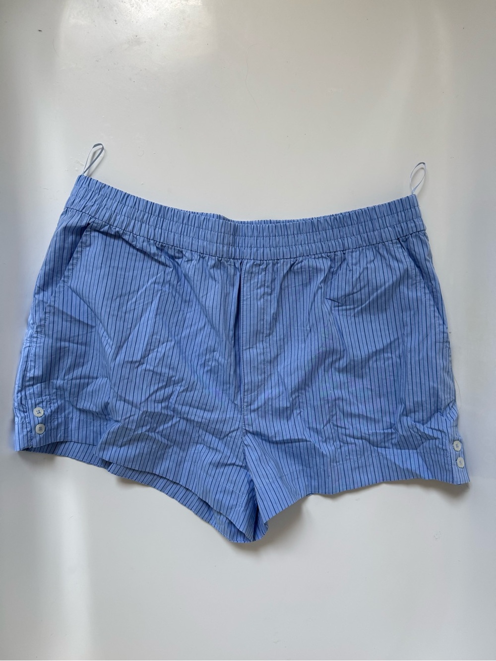 Zara Blue Pinstripe Elastic-Waist Shorts